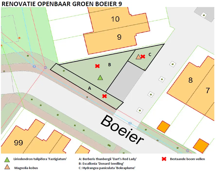 Plattegrond renovatie openbaar groen Boeier 9