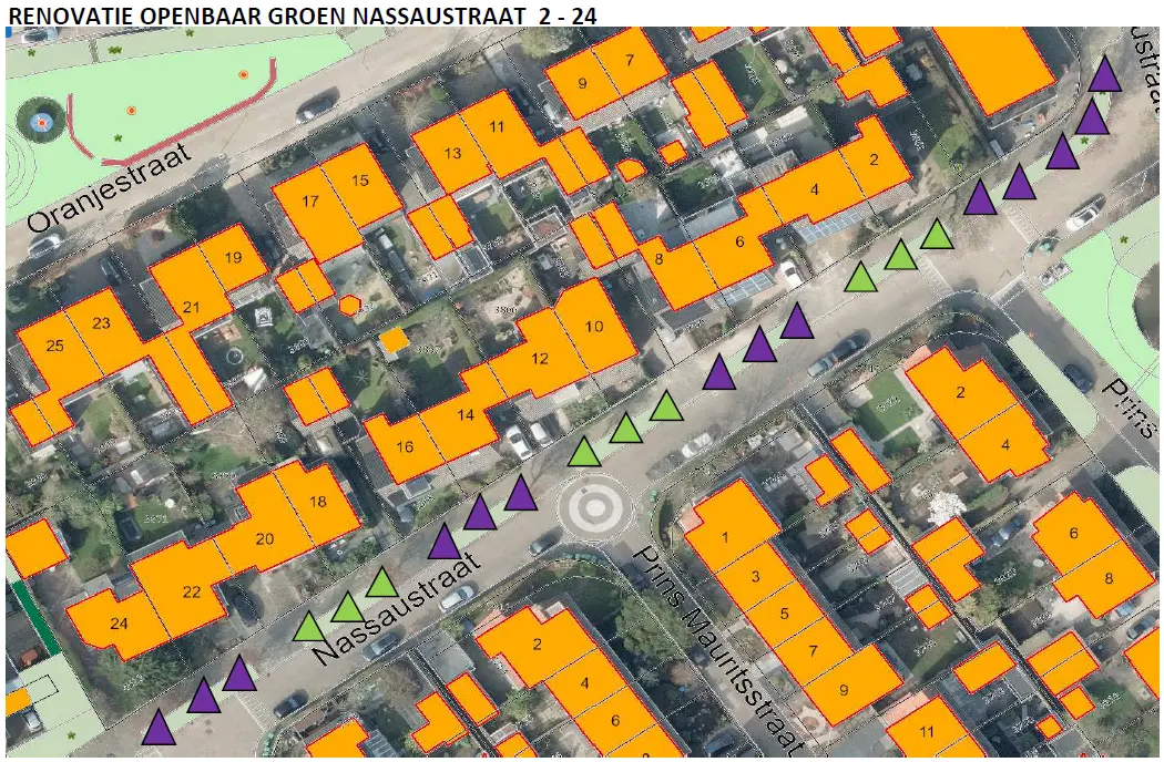 Plattegrond renovatie openbaar groen Nassaustraat 1 - 24